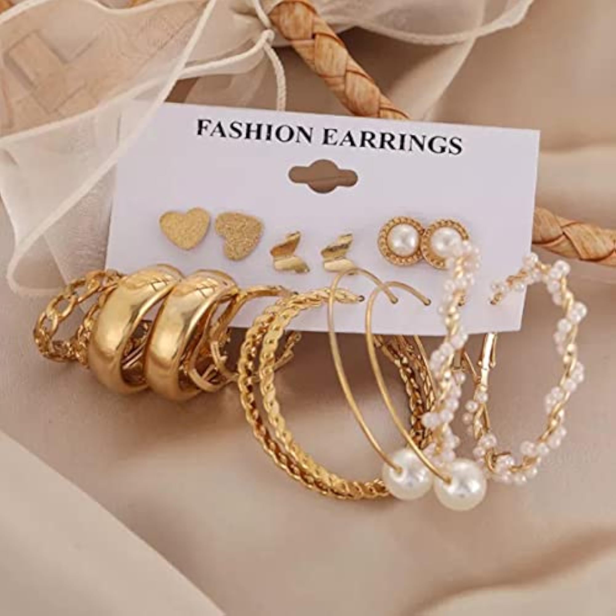 Plated Studs and Hoop Earrings Set of 9